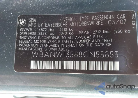 2008 BMW 535I из США, поврежденный, VIN WBANW13588CN55853